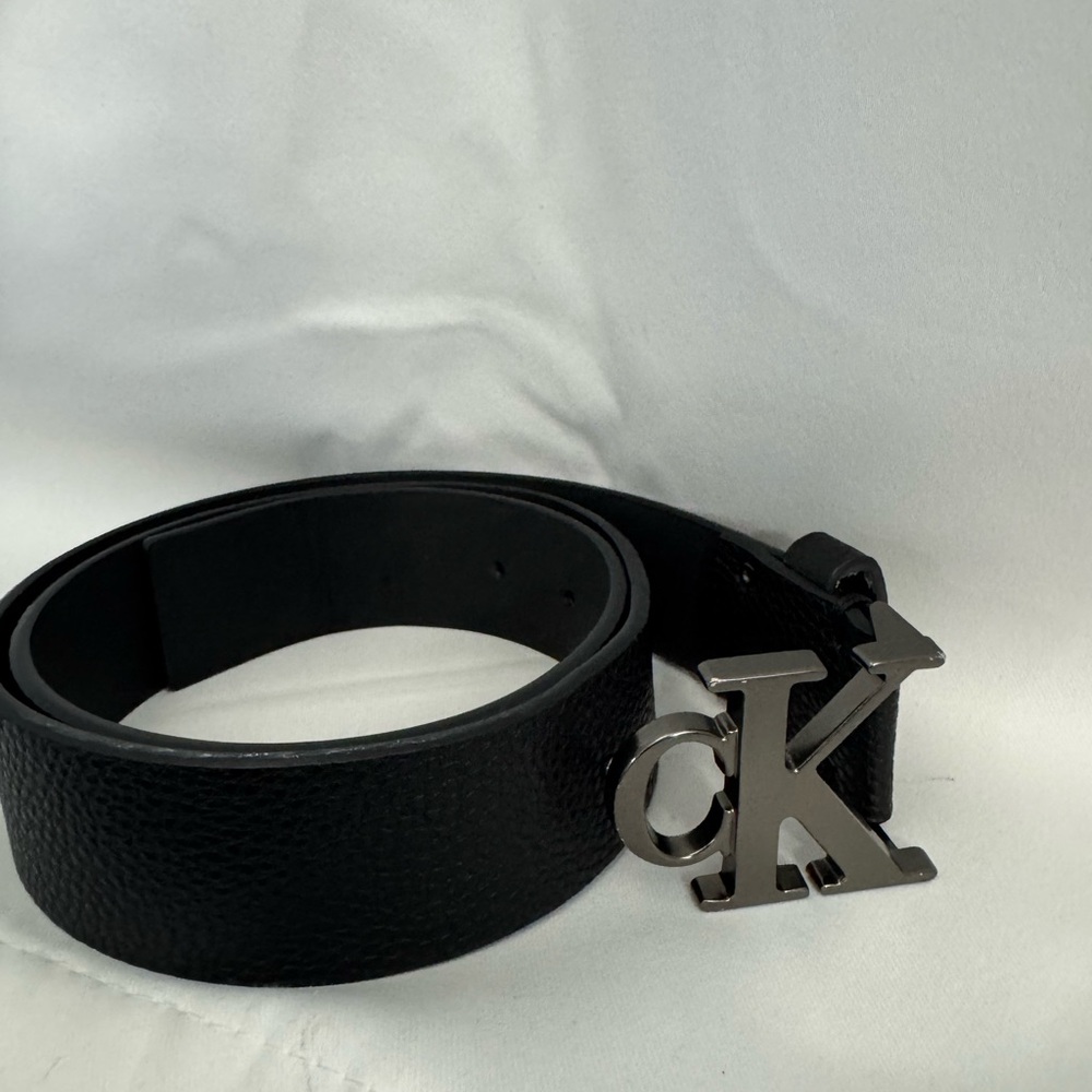 Calvin Klein Black Belt with Silver Logo Buckle